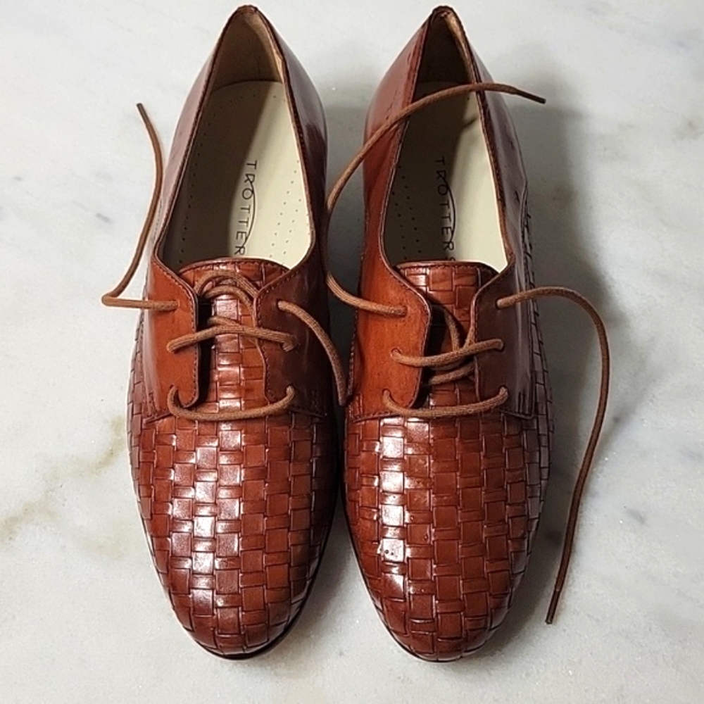 TROTTERS Lizzy Heringbone Brown Leather Uppers Size 6M - Picture 2 of 5